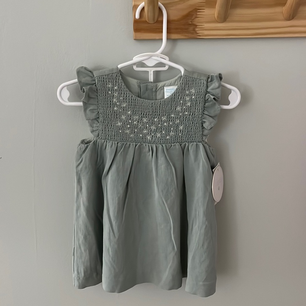 Edgehill Collection Sage Green Smocked Two Piece Baby Girl Outfit 6 month